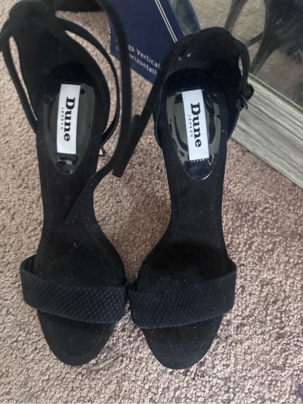 Dune London Black Suede Open-Toe Ankle-Strap Heels size 38 new w/out box